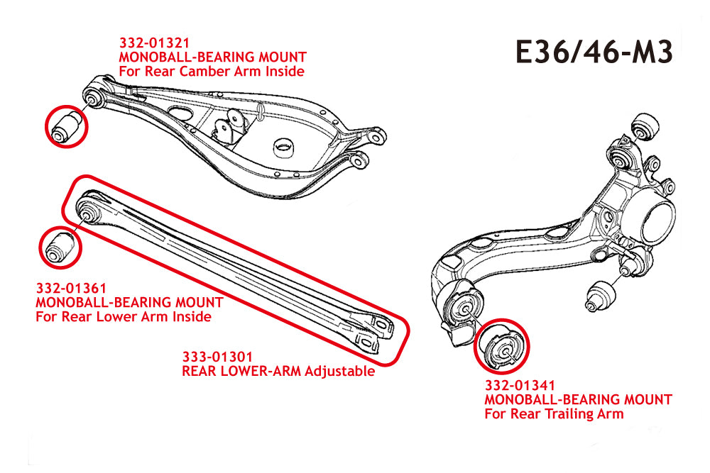 332-01341 Mono Ball Bearing Mount Rear Trailing Arm